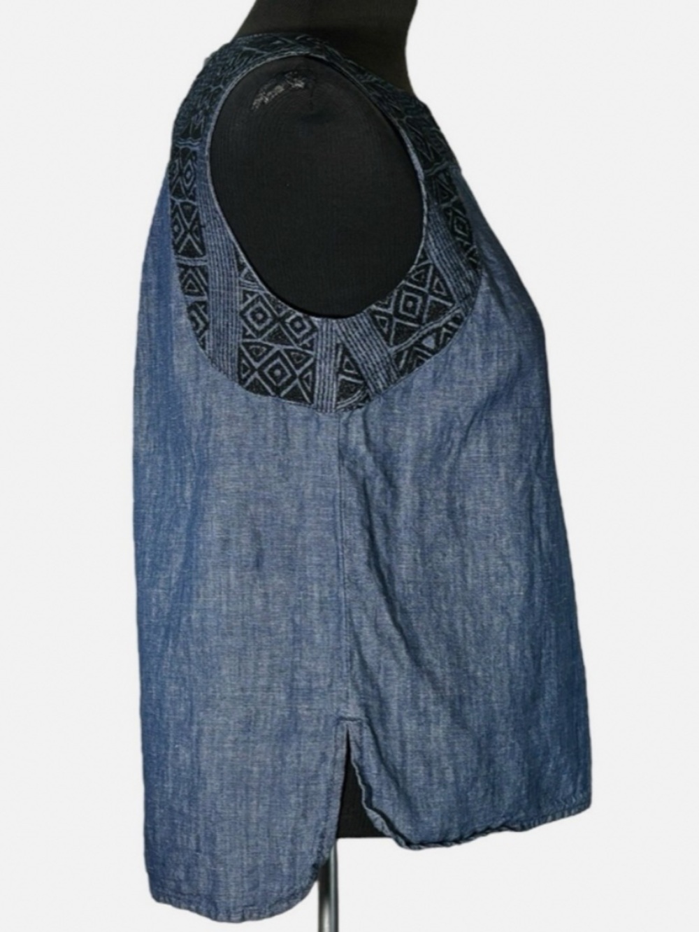 Madewell Linen-Cotton Straight Hem Embroidered Top In Indigo Style A5641 Sz M - Picture 6 of 12